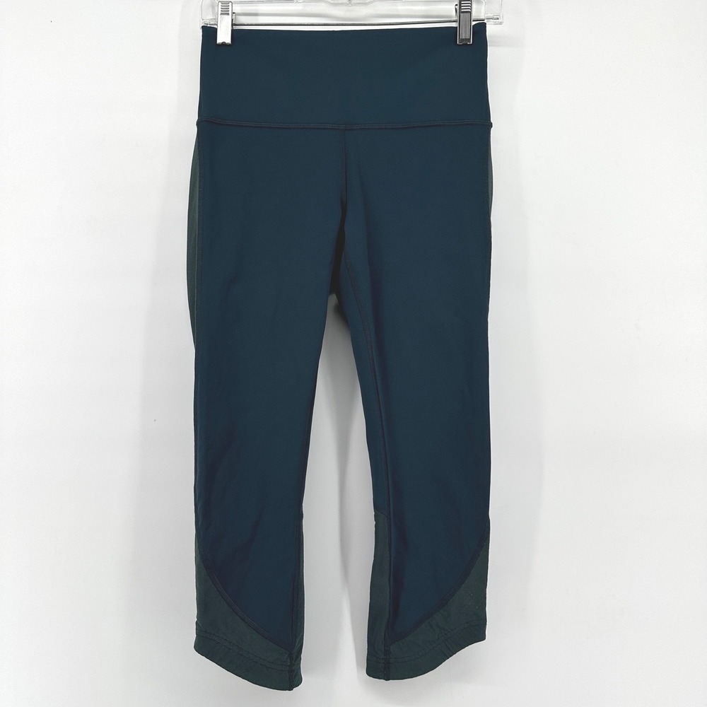 Lululemon High Rise Colorblock Mesh Crop Leggings Teal Size 6
